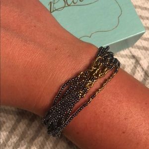 Gray/blue with gold beaded bracelet